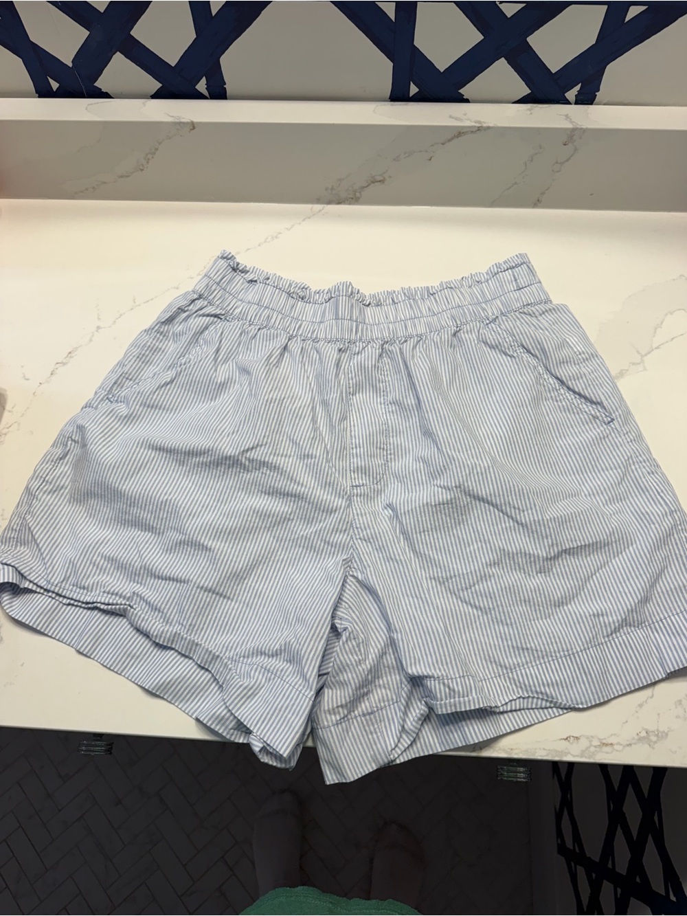 aerie Light Blue & White Striped High-Waist Women’s Shorts